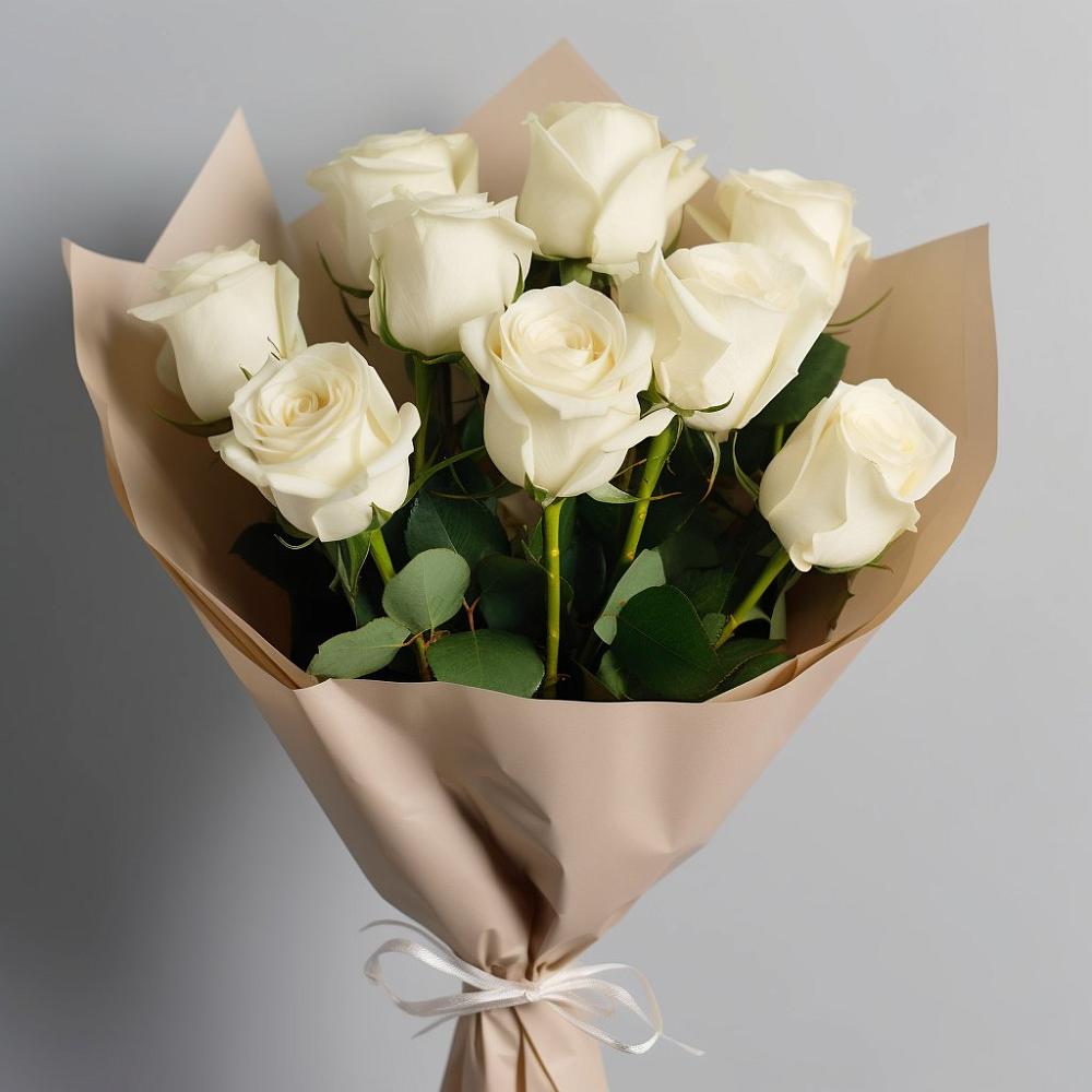 9 Белых роз Эдлесс Лав в Анжеро-Судженске Букет 9 Белых роз Эдлесс Лав в Анжеро-Судженске