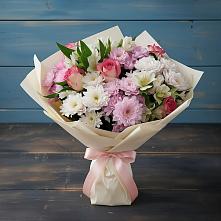 Букет цветов из:  Хризантемы, Альстромерии и Розы в Анжеро-Судженске